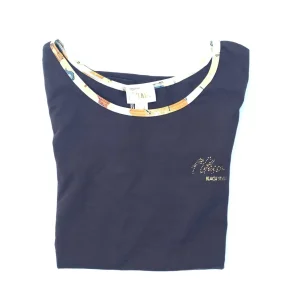 ALVIERO MARTINI 1^ CLASSE T-SHIRT DONNA MARRONE CON BORDI FANTASIA GEO