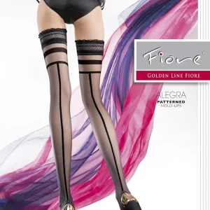 Alegra Black hold-ups with stripes and lines