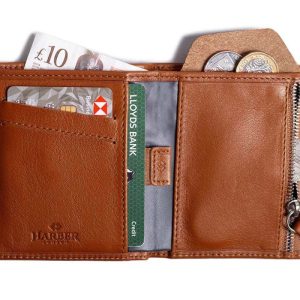 Leather Bifold Zip Wallet with RFID Protection