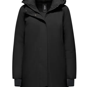 Giacca lunga bi-materica con cappuccio