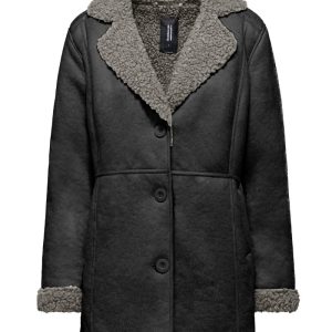 Cappotto effetto shearling con revers e polsini in ecopelliccia