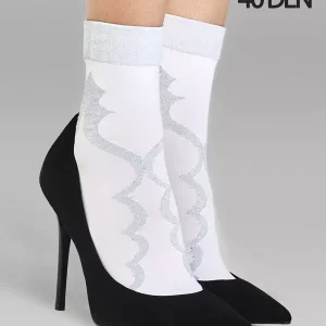 Women's white short socks with lurex detailing Missyou White