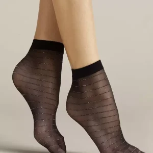 Women's sheer and lurex striped short socks Anello