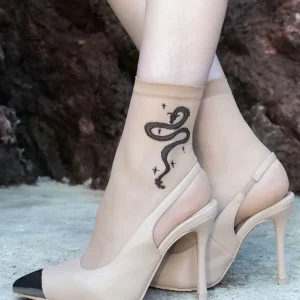 Sheer short socks with Uruk dragon Beige