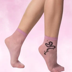 Sheer short socks with dragon Uruk Pink
