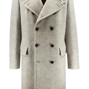 Cappotto doppiopetto in lana e cotone bianco avorio