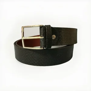 CINTURA ARTIGIANALE VERA PELLE STAMPA INTRECCIO BLU SCURO