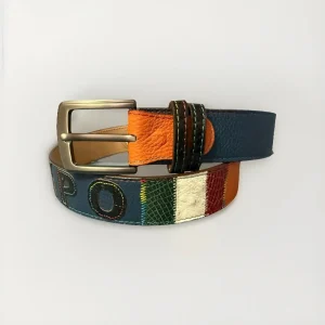 CINTURA PATCHWORK UNISEX BANDIERE DEL MONDO IN PELLE E VERO COCCODRILLO