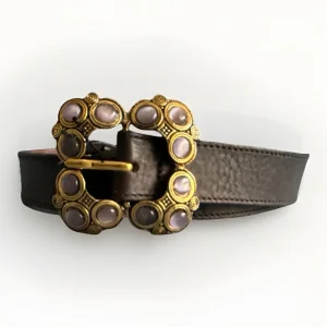 CINTURA  DONNA ARTIGIANALE CON FIBBIA GIOIELLO VERA PELLE MARRONE