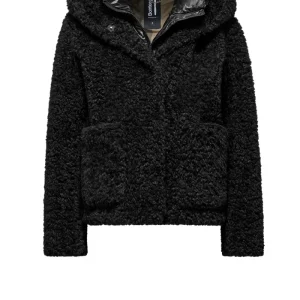 Cappotto corto da donna in ecopelliccia con davantino staccabile