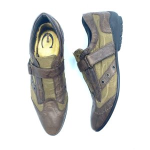 JUST CAVALLI SNEAKER IN PELLE E TESSUTO MARRONI