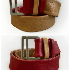 CINTURA ARTIGIANALE VERA PELLE REVERSIBILE MARRONE/ROSSO
