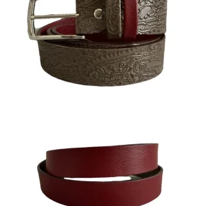 CINTURA ARTIGIANALE VERA PELLE REVERSIBILE GRIGIO/ROSSO