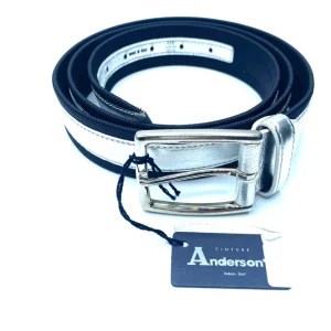 ANDERSON’S CINTURA IN TESSUTO E PELLE BLU/ARGENTO