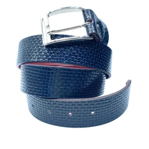 CINTURA ARTIGIANALE IN VERA PELLE BLU/ROSSO REVERSIBILE