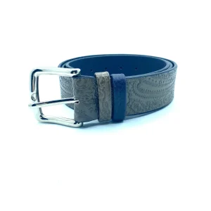 CINTURA ARTIGIANALE CON BASSORILIEVO GRIGIA/VIOLA REVERSIBILE