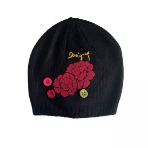 DESIGUAL CAPPELLO CUFFIA NERA DONNA FIORE