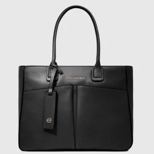 Piquadro borsa donna in pelle con porta pc col. nero