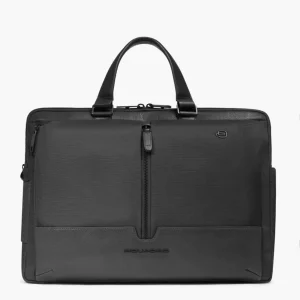 Piquadro cartella da lavoro tessuto e pelle