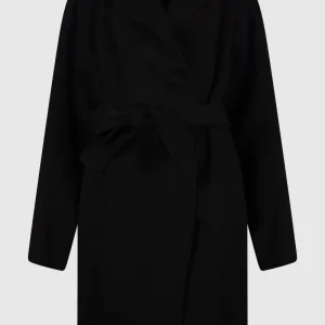 Cappotto con cappuccio e cintura in lana