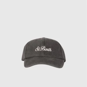 Cappellino Davis in denim nero con ricamo Saint Barth