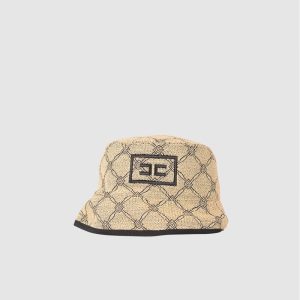 Cappello bucket in rafia con losanga
