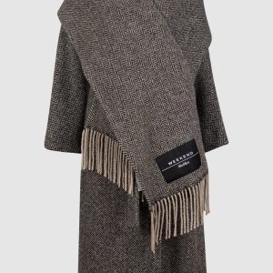 Cappotto a Spina di Pesce con Maxi Sciarpa