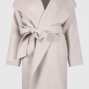 Cappotto con cappuccio e cintura in lana