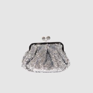 Pasticcino Bag small in raso con paillettes - Argento