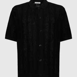 Camicia in Maglia a Maniche Corte in Cotone Crepe Extrafine Nero