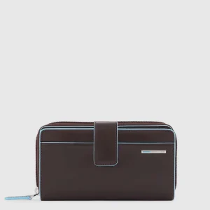 Piquadro portafoglio donna col. mogano con portamonete e carte credito