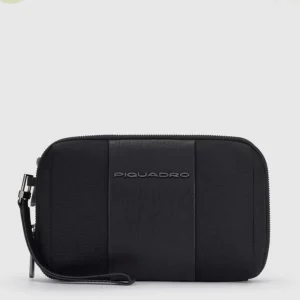 Piquadro pochette a tre scomparti tessuto e pelle