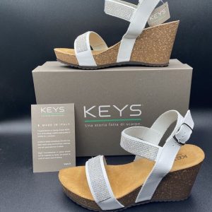 KEYS SANDALO ZEPPA IN PELLE BIANCO STRASS